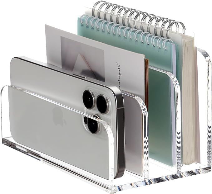 SANRUI Acrylic Mail File Organizer Sorters for Desk, 3 Upright Compartments Laddered Clear Deskto... | Amazon (US)