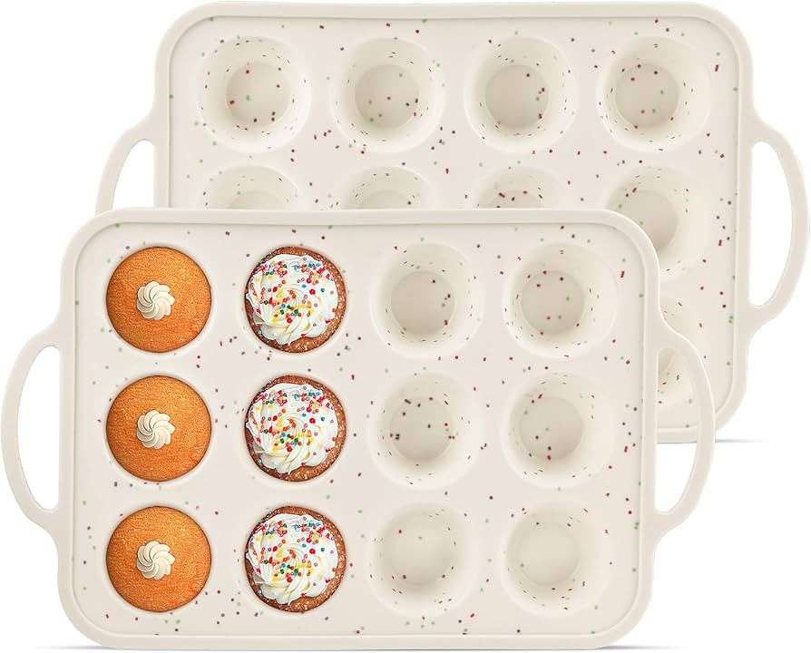 2Pack Silicone Muffin Pan For Baking With Metal Reinforced Frame, 12 Cup Regular Size Nonstick Cu... | Amazon (US)