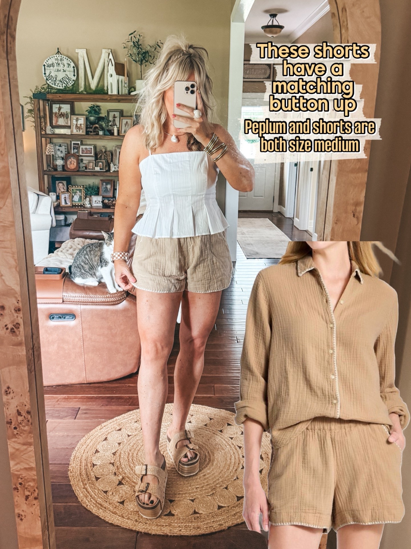 This peplum is a size m
Shorts are a medium 
I have on a strapless bra from Amazon I love under it. Linked as well
@Target
