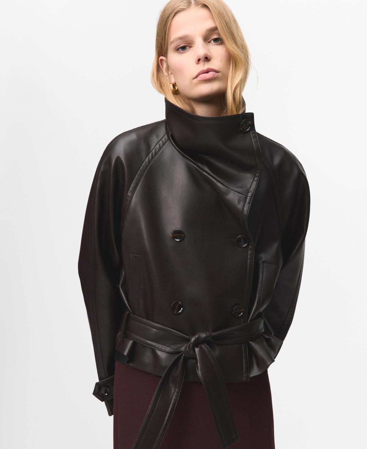 Mango Women's Faux-Leather Lapels Maxi Jacket - Brown | Macy's