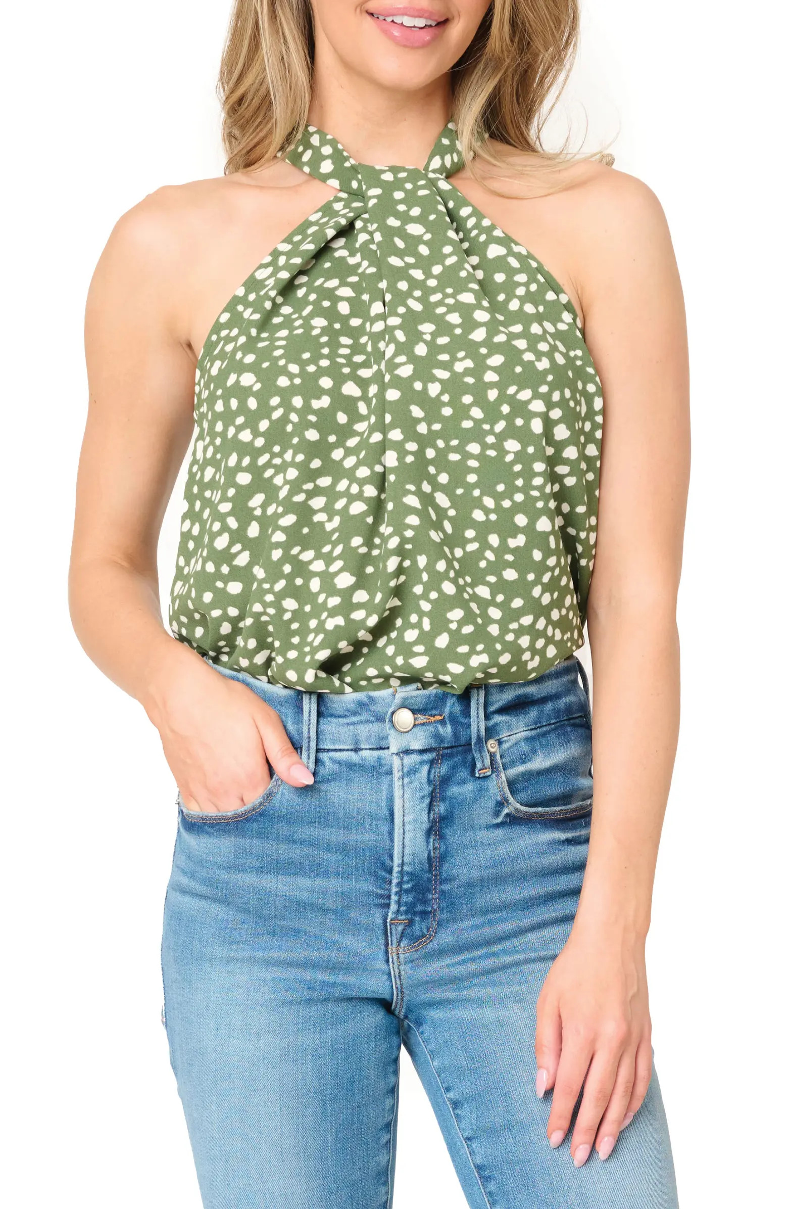 Dot Print Twist Neck Top | Nordstrom