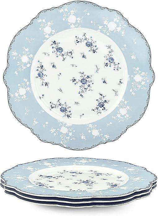 fanquare 10 Inch Porcelain Dinner Plates Set of 4, Lace Dishes Set for Salad, Pasta, Soup, Desser... | Amazon (US)