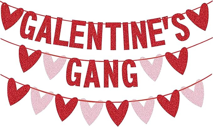 Galentines Gang Banner Glittery Love Heart Banner, No DIY Girls Ladies Galentines Day Party Decor... | Amazon (US)