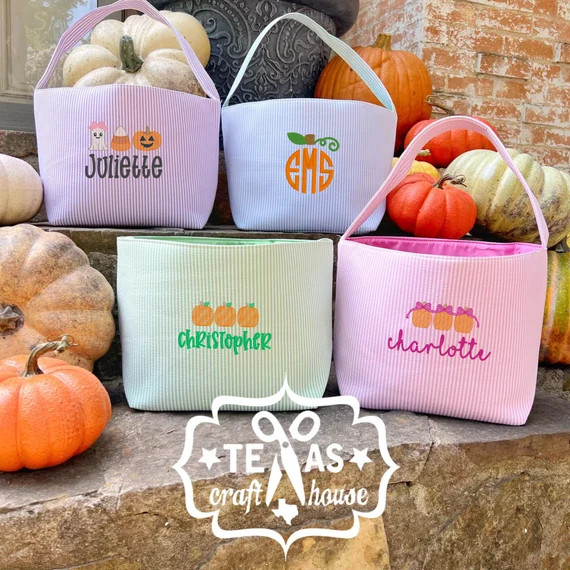 Monogrammed Trick or Treat Bag  Seersucker Halloween Tote  - Etsy | Etsy (US)