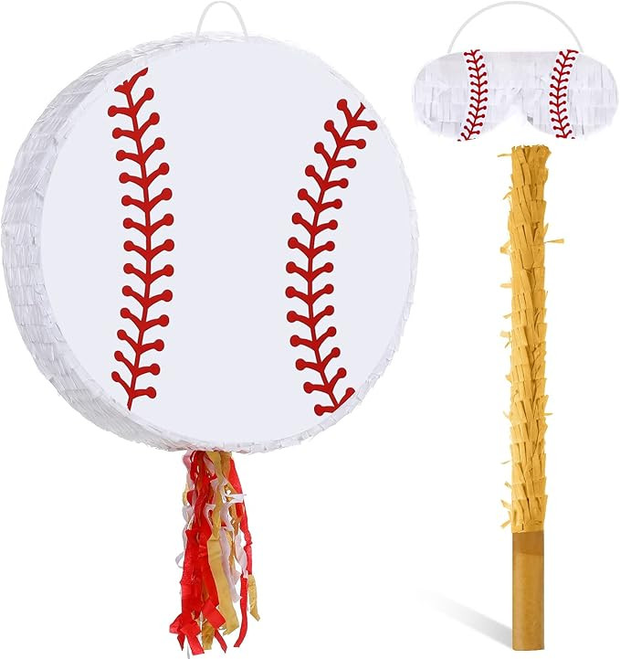 Large Baseball Pinata for Birthday Party 15.74 x 15.74 Inch Baseball Pinata for Kids with Stick a... | Amazon (US)