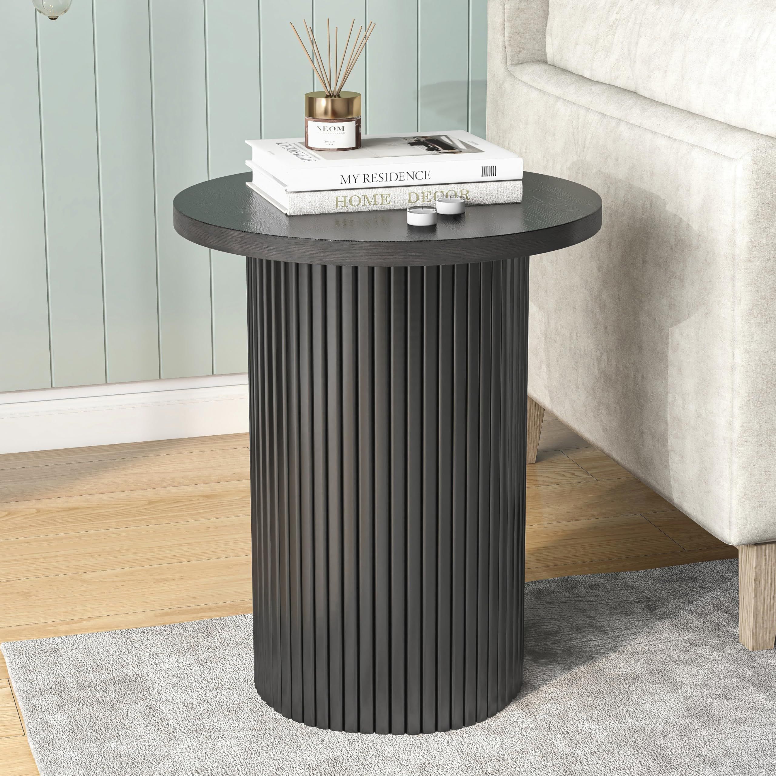 Black Side Tables Living Room, Modern Drum End Table, 18 inch Wide Black Accent Table, Fully Asse... | Amazon (US)