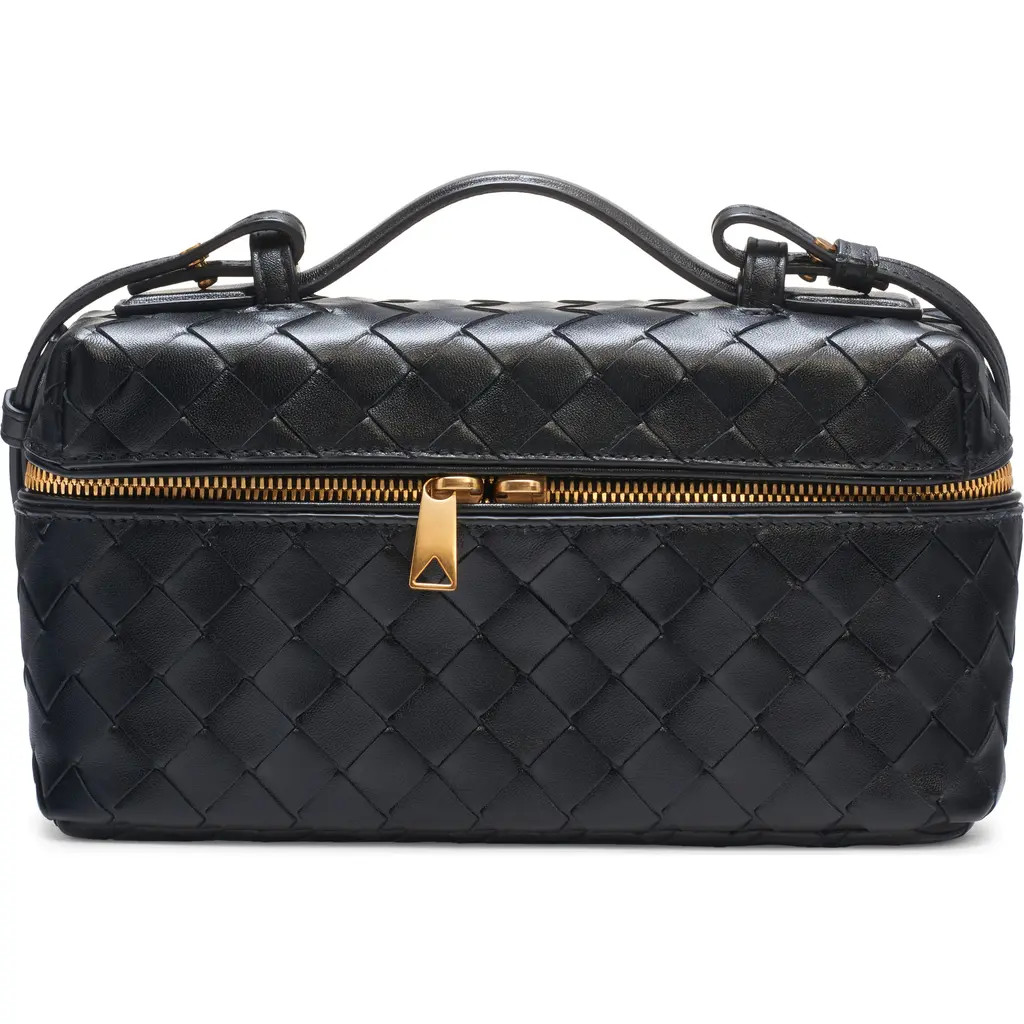 Bottega Veneta Intrecciato Leather Convertible Vanity Case in Black/Gold at Nordstrom | Nordstrom