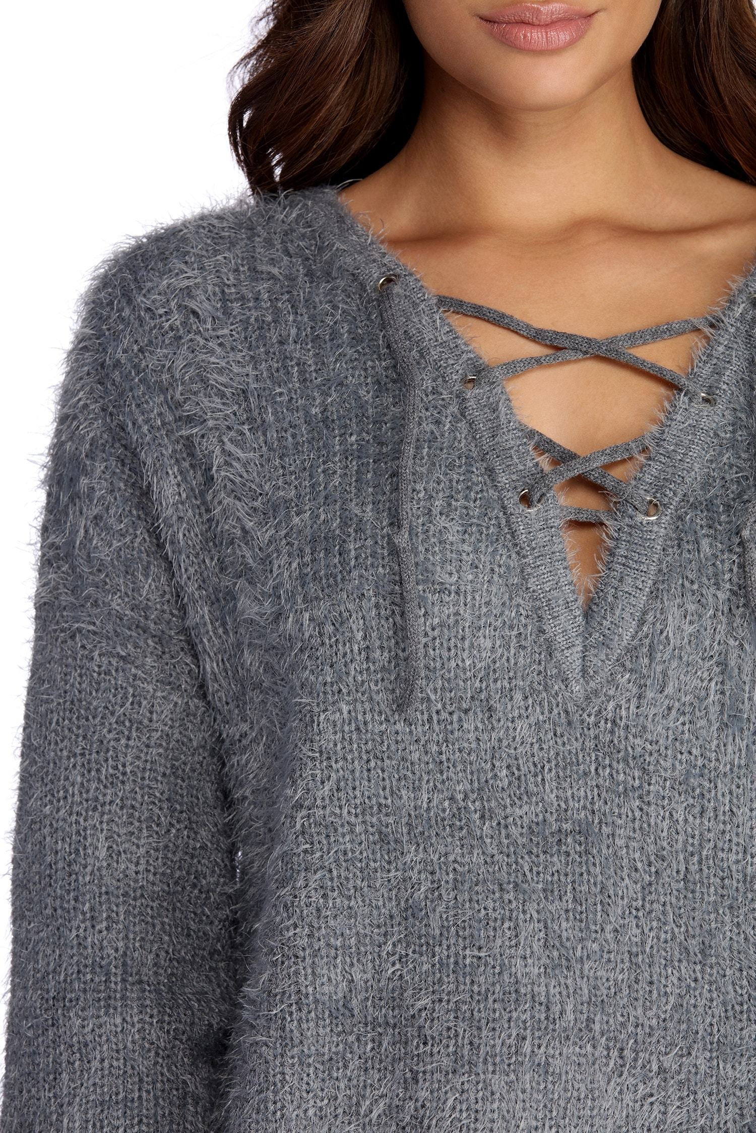 Bat Those Lashes Lace Up Sweater | Windsor Stores