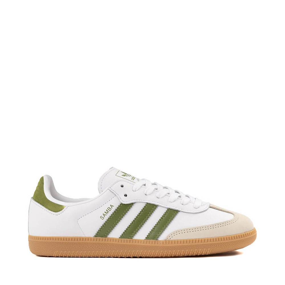 Womens adidas Samba OG Athletic Shoe - White / Tech Olive / Gum | Journeys