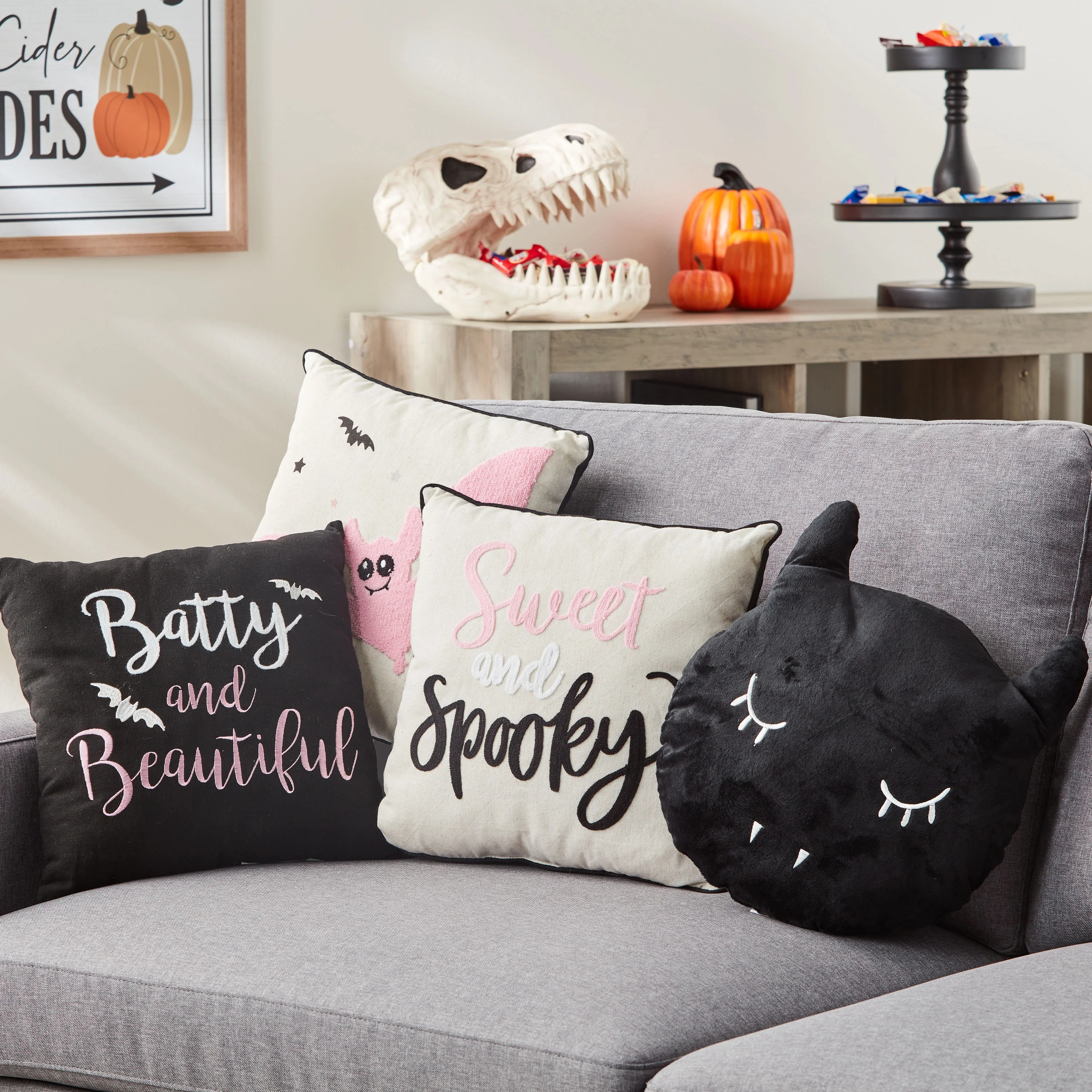 Way To Celebrate Halloween Decorative Pillow, 4pcs Pack 13inch Sqaure/Devil Shaped Pillow, Spooky... | Walmart (US)
