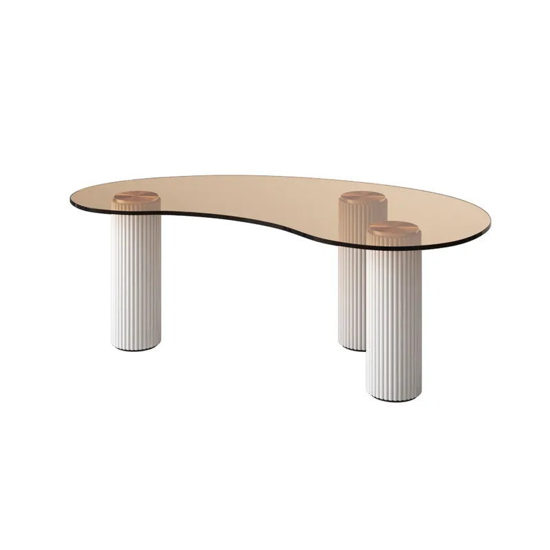 Modern Coffee Table with Tempered Glass & Solid Wood Legs-Homary | Homary