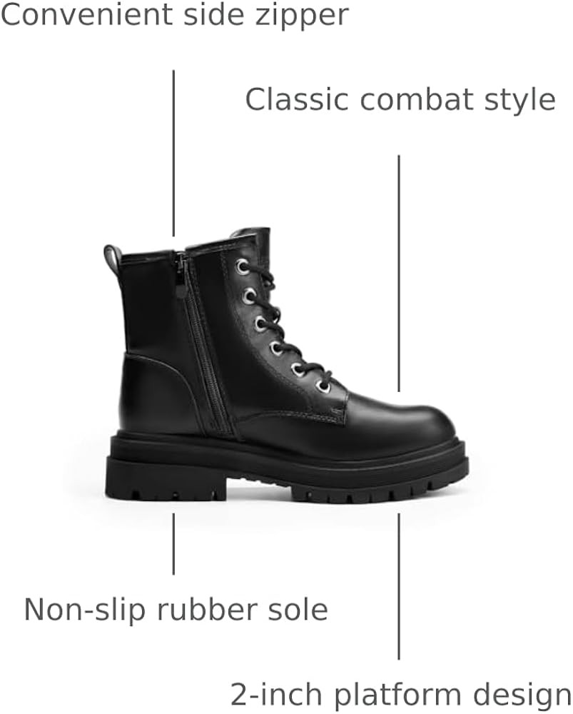 DREAM PAIRS Combat Boots Ankle Booties Lace-up Platform Side Zipper Lug Sole Boots Ankle Boots fo... | Amazon (US)