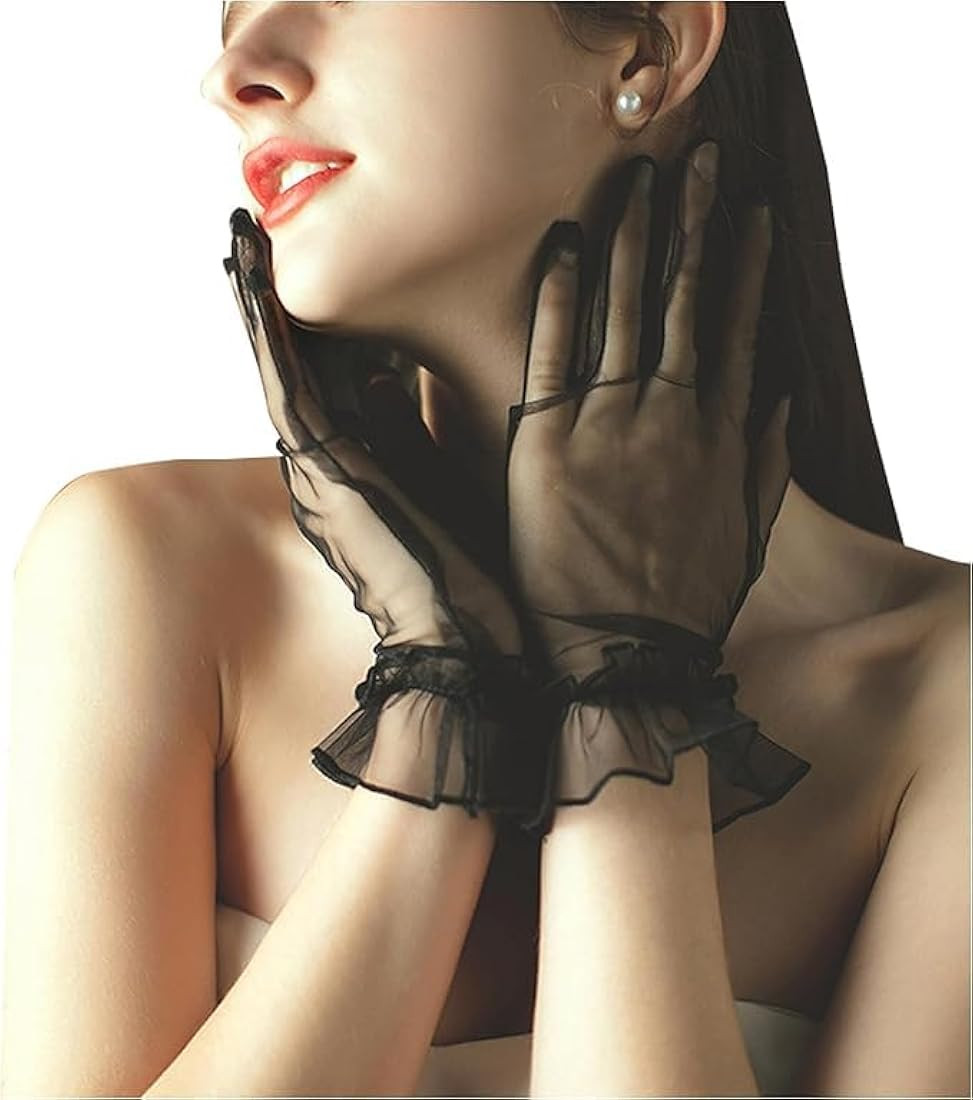 Mesh Lace Black Gloves Costume, Sheer Short Opera Gloves, Tea Party Women Formal Dress Tulle Net ... | Amazon (US)