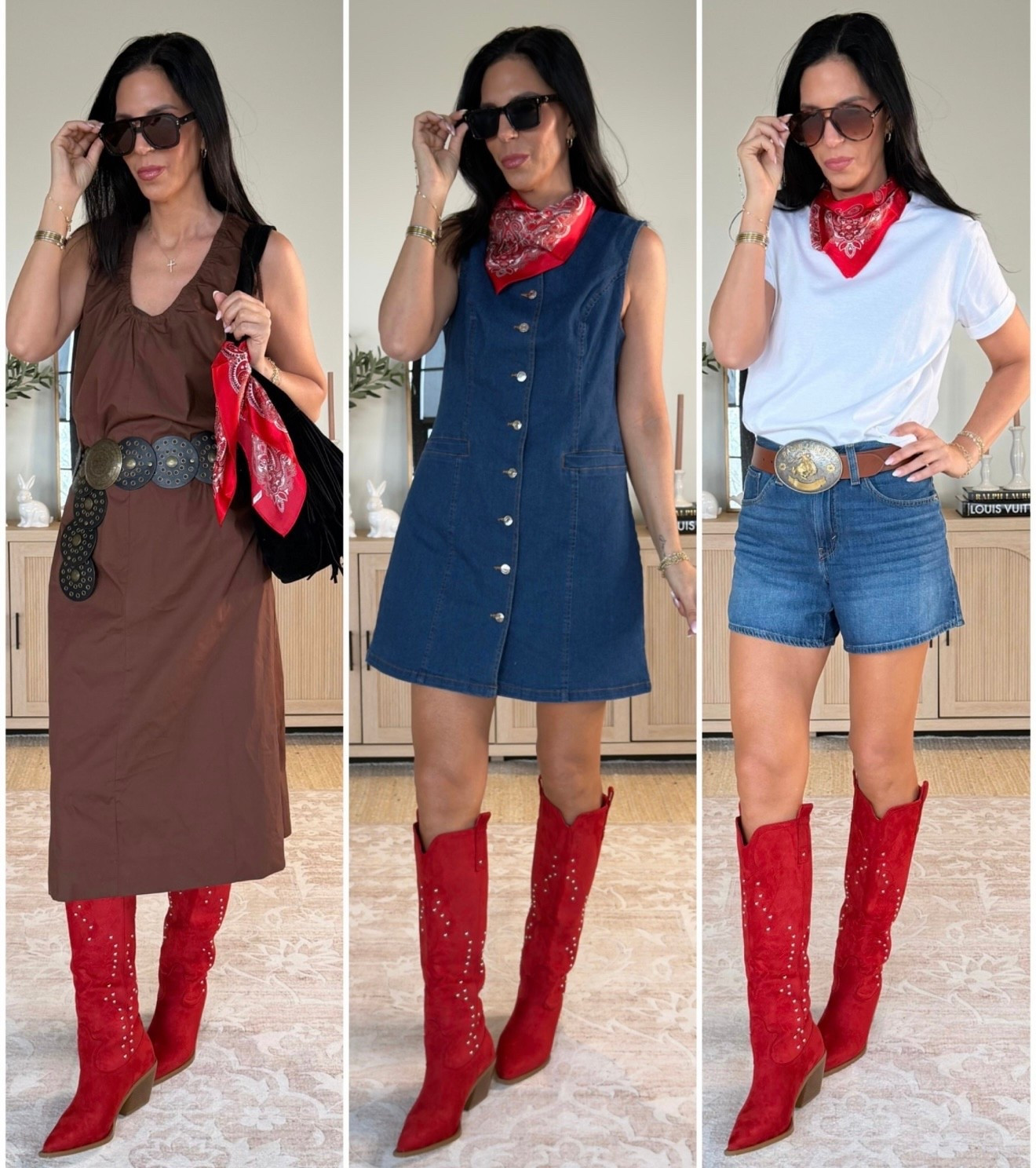 These red boots deserve the spotlight ❤️
I styled this pair from DSW with a simple denim dress and bandana for an easy Country Concert look
Dresses- small 
Shirts- size 27 
Tee- small 

#LTKU #LTKootd #LTKFestival

#LTKOver40 #LTKTall