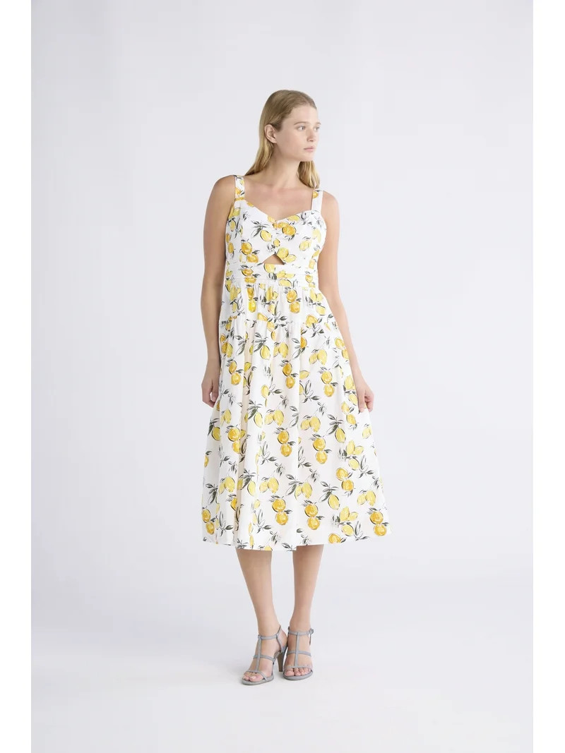 Free Assembly Women's Ruched Cutout Cotton Midi Dress, XS-XXL | Walmart (US)