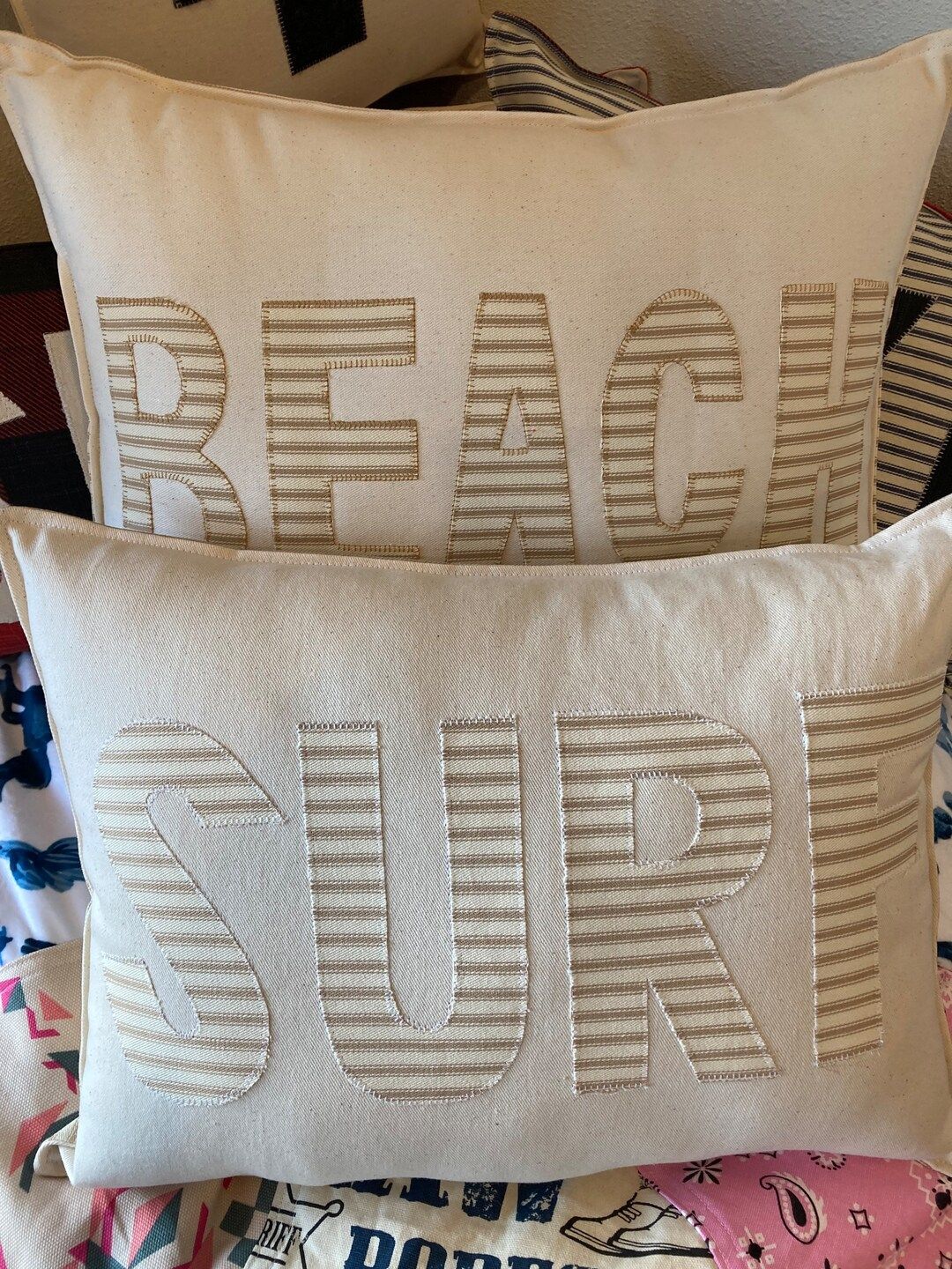 BEACH or SURF Accent Pillow With Natural and Tan About - Etsy | Etsy (US)