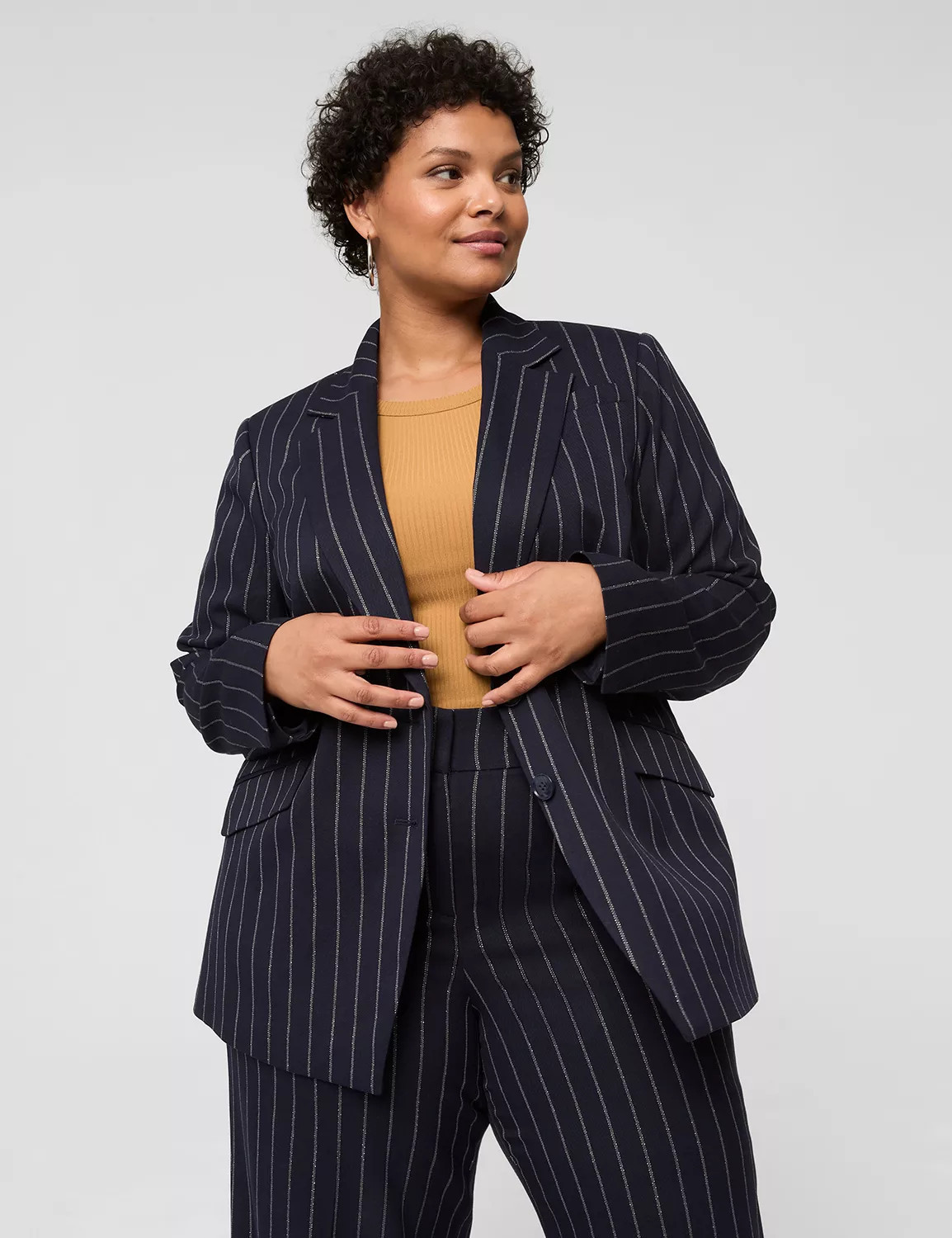 Lurex Perfect Drape Pinstripe Blazer | Lane Bryant (US)