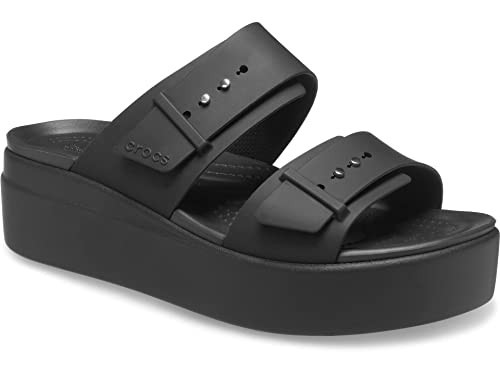 Crocs Women's Brooklyn Buckle Low Wedge Sandals, Black, 6 Women | Amazon (US)