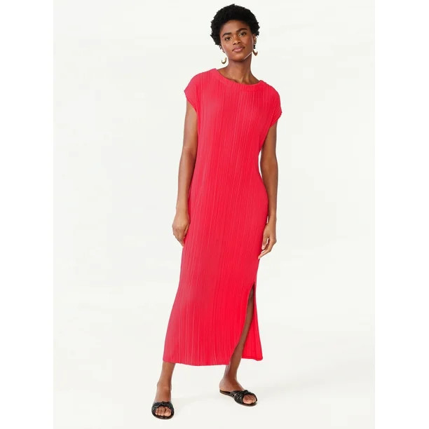 Scoop Women's Crinkle Knit Midi Dress with Short Dolman Sleeves, Sizes XS-XXL - Walmart.com | Walmart (US)
