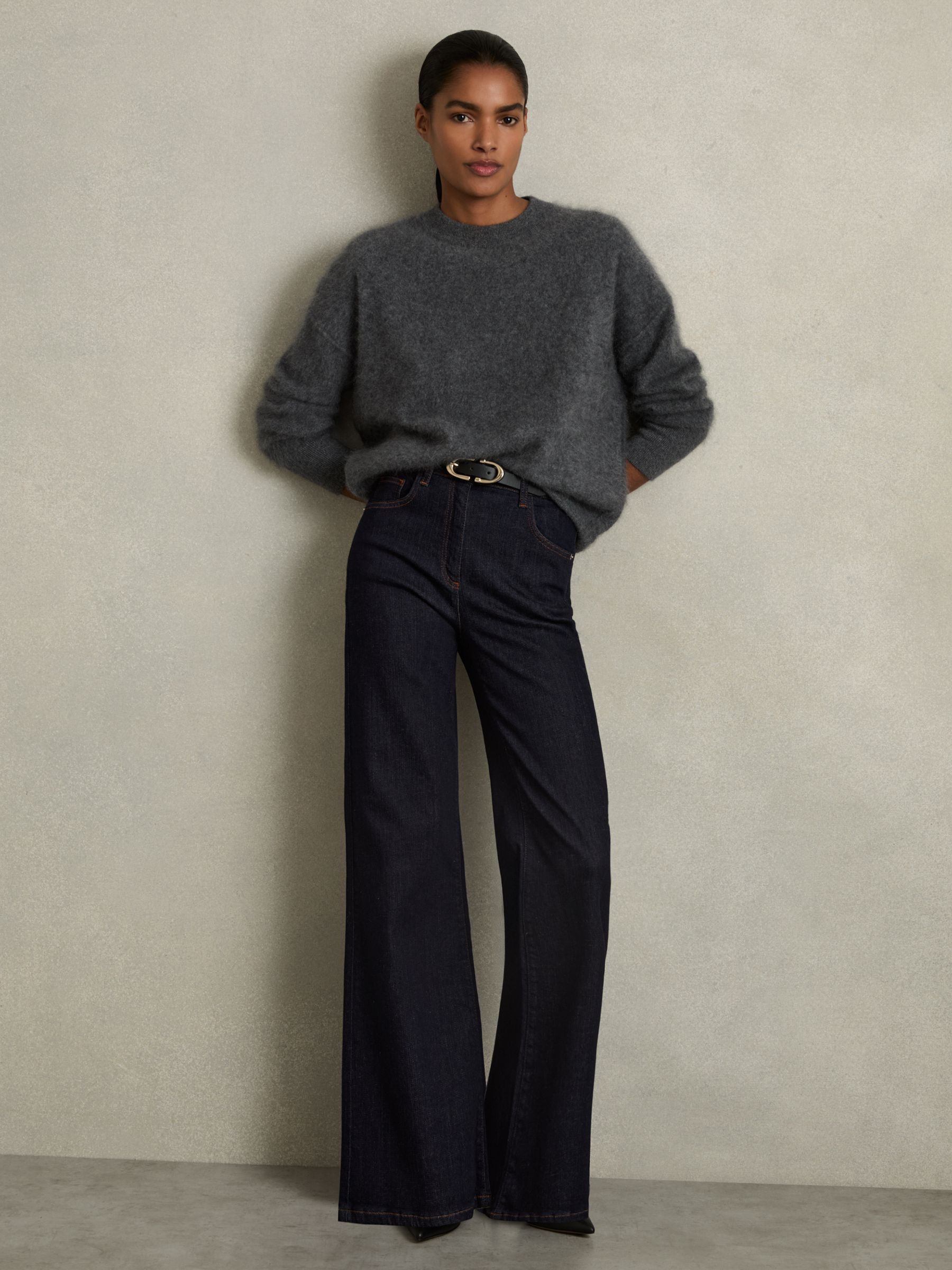 Mid-Rise Flared Jeans in Dark Blue | Reiss UK