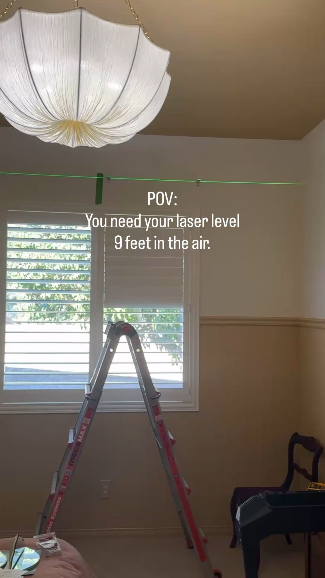 If there’s a will, there’s a way. 😂

Would I recommend using three furniture dollies, three glass cups, and a tripod to get a laser level high enough for Roman shade installation?

Absolutely not.

Did it work?

Unfortunately, yes. 🤷🏼‍♀️

#LTKdayinmylife #LTKHome #LTKSaleAlert