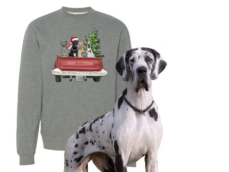 Great Dane Christmas Sweatshirt, Crewneck Sweater, Dog Owner sweatshirt, Vintage Truck sweatshirt... | Etsy (US)