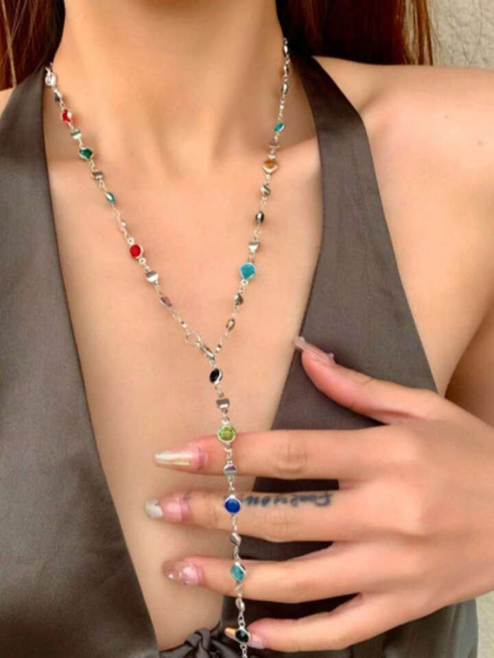 1 pezzo Collana creativa e alla moda a forma di Y con cristalli colorati e zirconia cubica | SHEI... | SHEIN