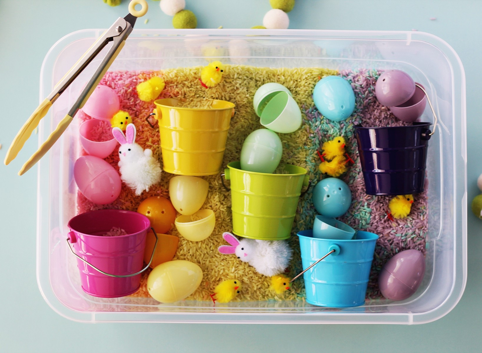 Make an Easter-themed sensory bin! I love how this turned out with the pastel dyed rainbow rice! 

#LTKHome #LTKFamily #LTKKids
