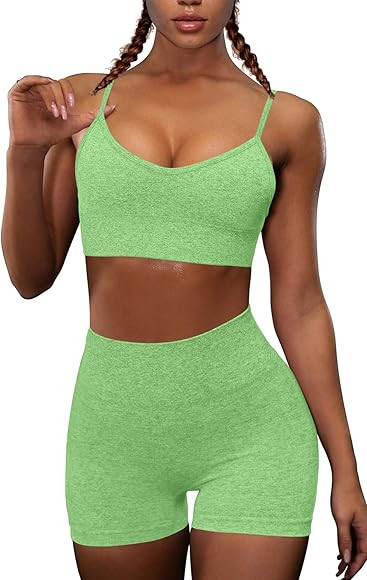 OQQ Yoga Outfit for Women Seamless 2 Piece Workout Gym High Waist Leggings with Sport Bra Set | Amazon (US)