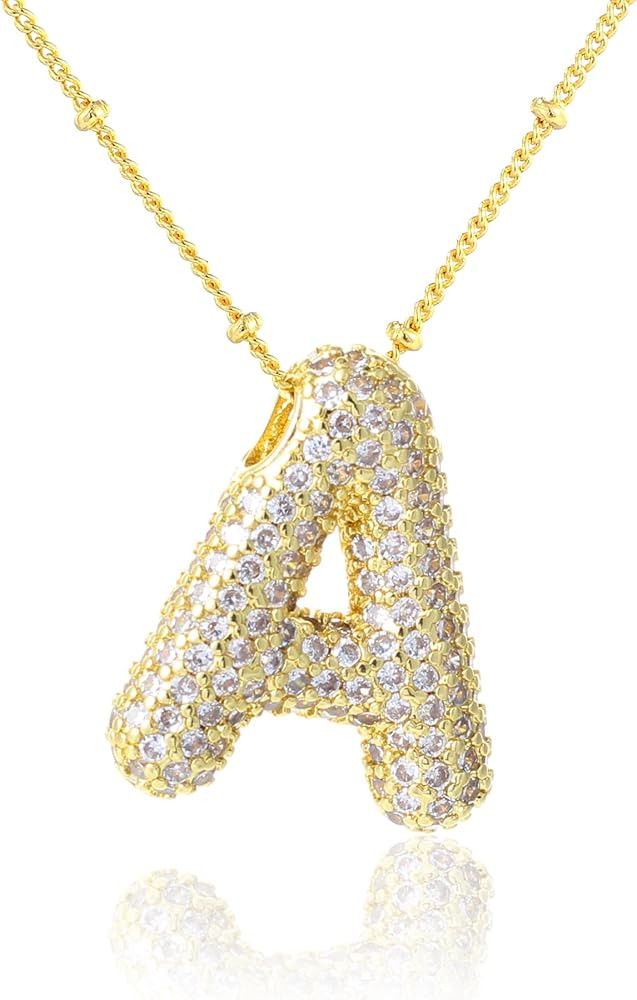 KELMALL Cubic Zirconia Bubble Initial Letter Necklace for Women - Elegant Gold Plated A-Z Alphabe... | Amazon (US)