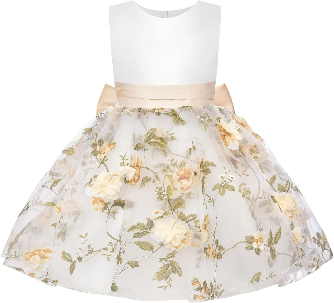 Uhnice Flower Girl Floral Dress Sleeveless Dresses with Detachable Bow for Wedding Party | Amazon (US)
