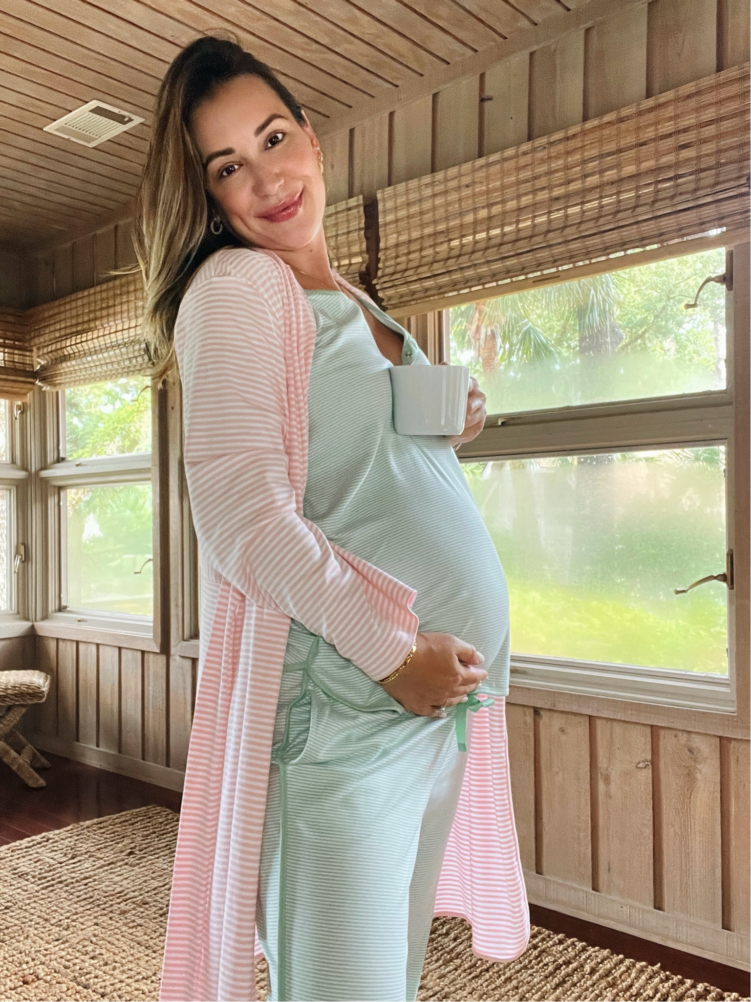 Maternity short/long pajamas with pink striped robe - SO comfortable 

#LTKBump