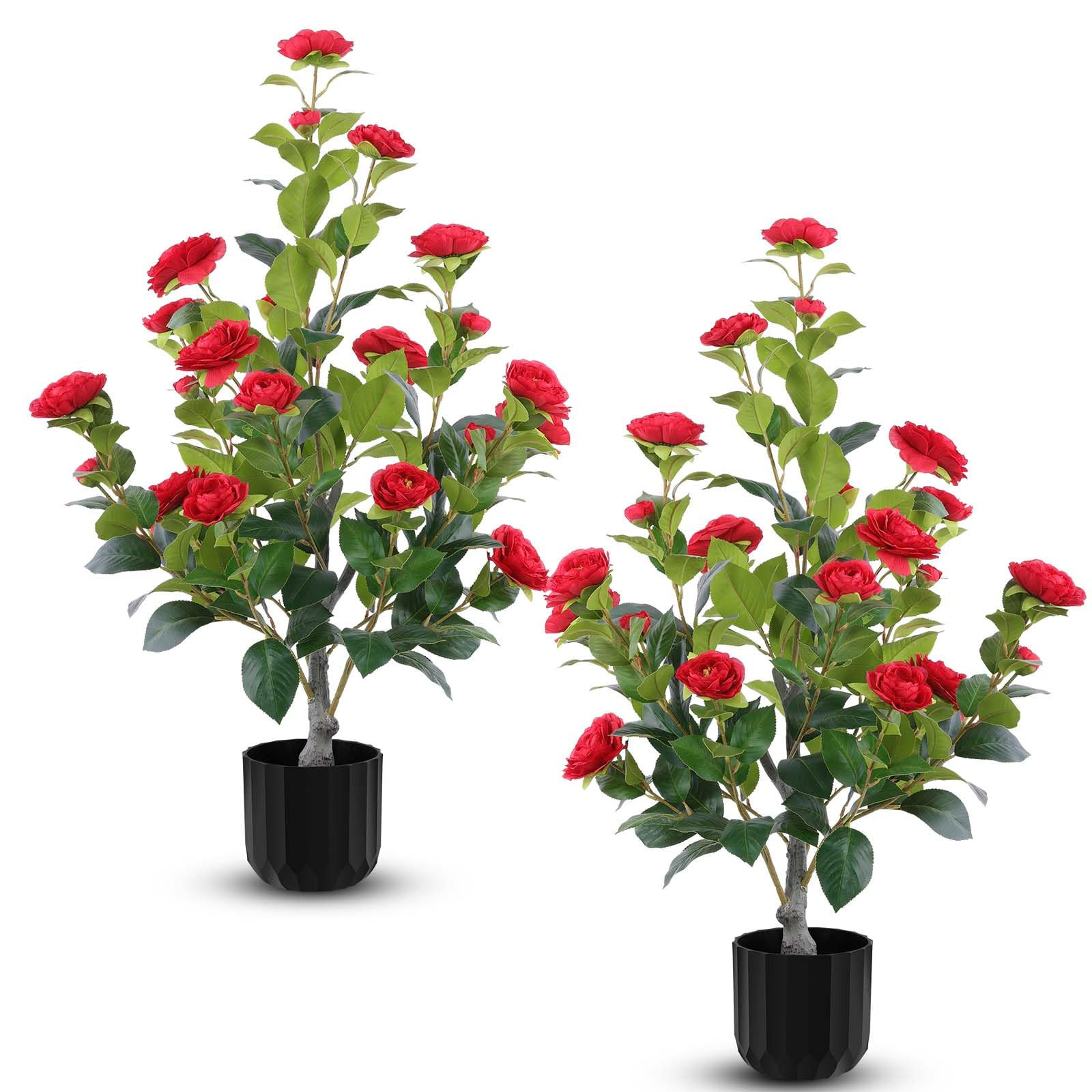Hananona 2 Pcs Artificial Camellia Trees Faux Camellia Plant in Pot with Flowers Indoor Plants fo... | Amazon (US)