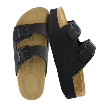 Cushionaire Plane Comfortable Platform Womens Sandals with Double Buckle Straps and Genuine Suede Cushioned Footbed, Wide Widths Available | Walmart (US)