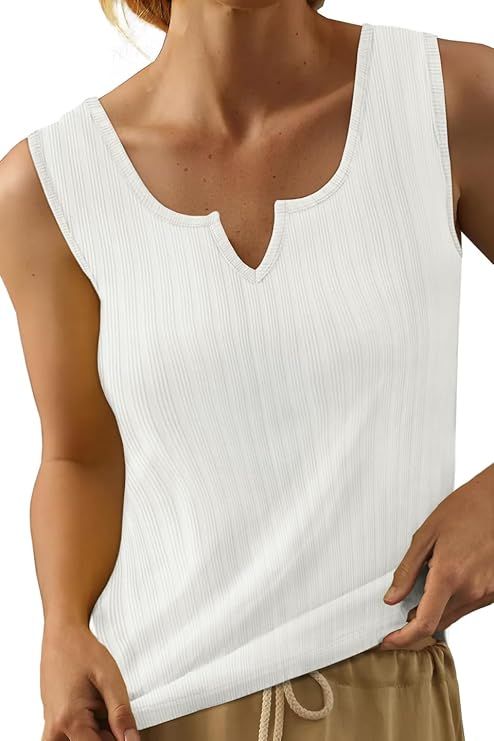 WIHOLL Womens Ribbed Tank Tops Summer Sleeveless V Neck Casual Basic Knit Shirts | Amazon (US)
