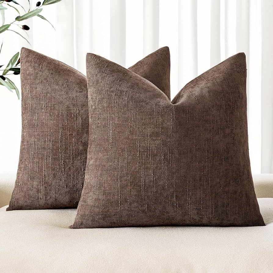 MIULEE Pack of 2 Decorative Throw Pillow Covers Soft Chenille Euro Throw Pillows Solid Textured C... | Amazon (US)