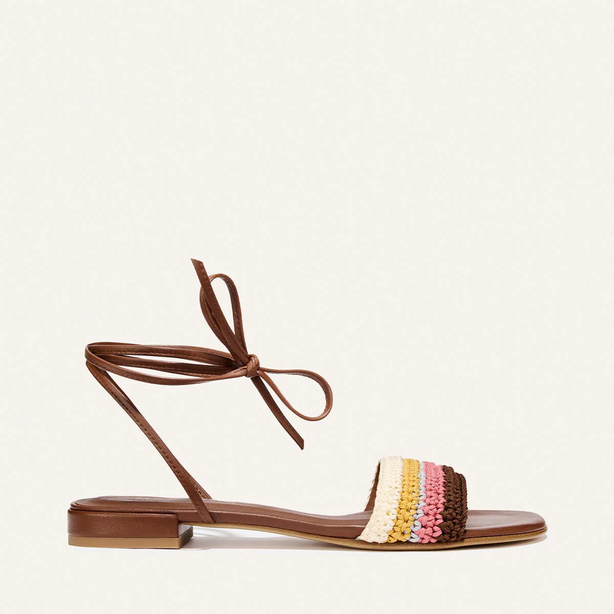 Julia Berolzheimer x Margaux: The Isla Wrap Sandal - Cognac and Multicolor Crochet | Margaux