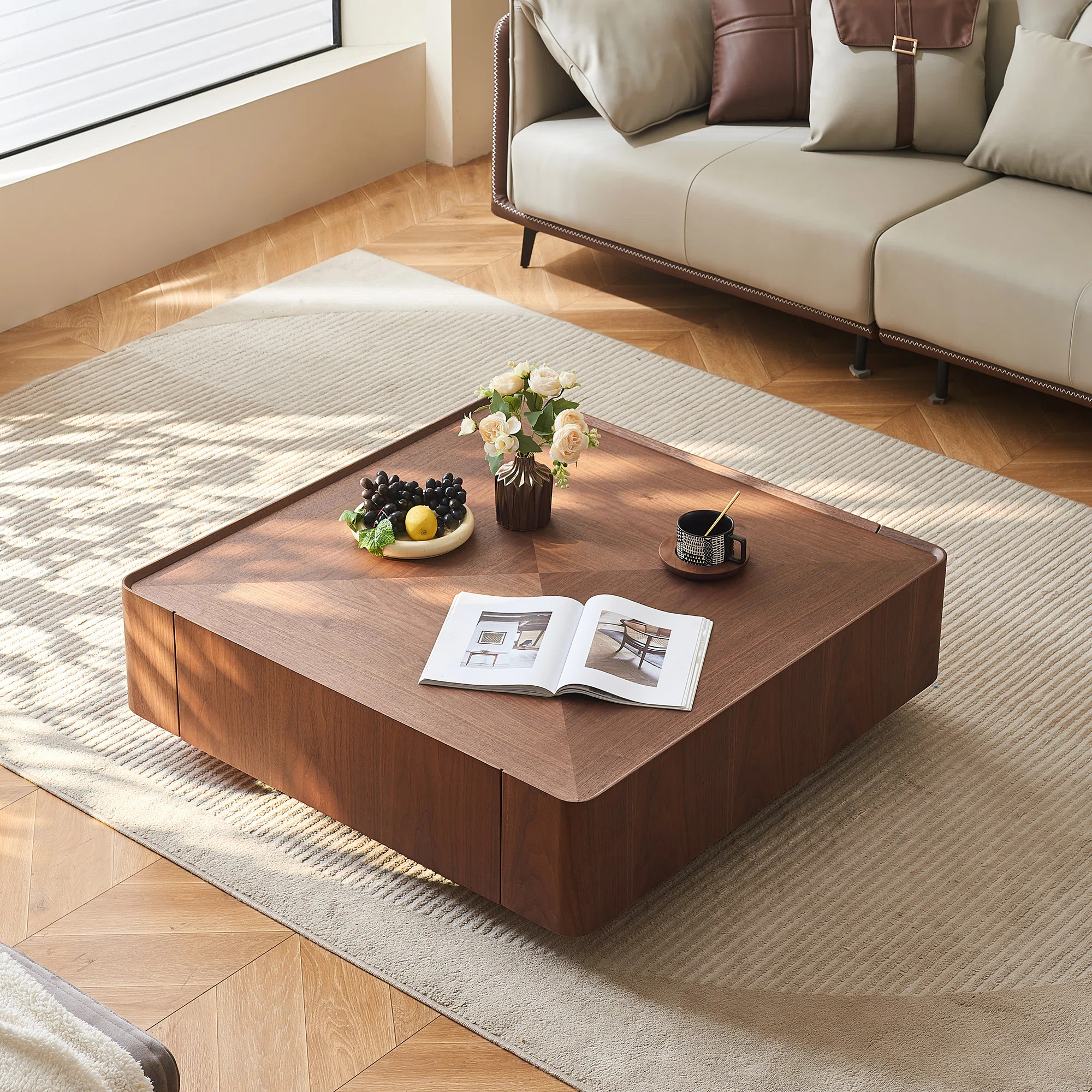 Hokku Designs Rubinder Solid Walnut Industrial Coffee Table with Drawers – Perfect for Living R... | Wayfair North America