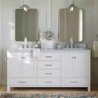 Cambridge 73 in. W x 22 in. D x 36 in. H Bath Vanity in White with Marble Vanity Top in Whites | The Home Depot