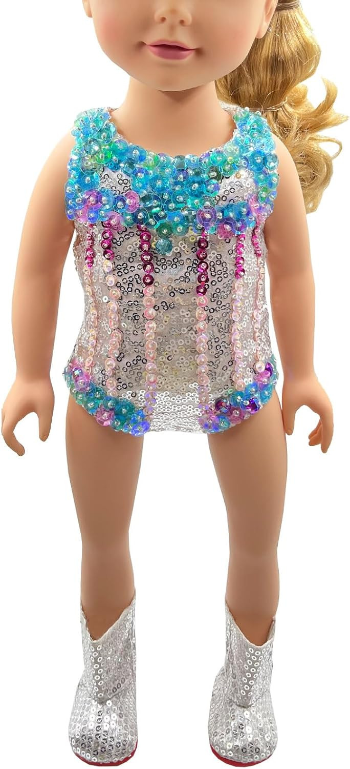 Luxurious Hand-Beaded Sequin Outfit with Silver Boots for 18 Inches American Doll (Medium for 18"... | Amazon (US)