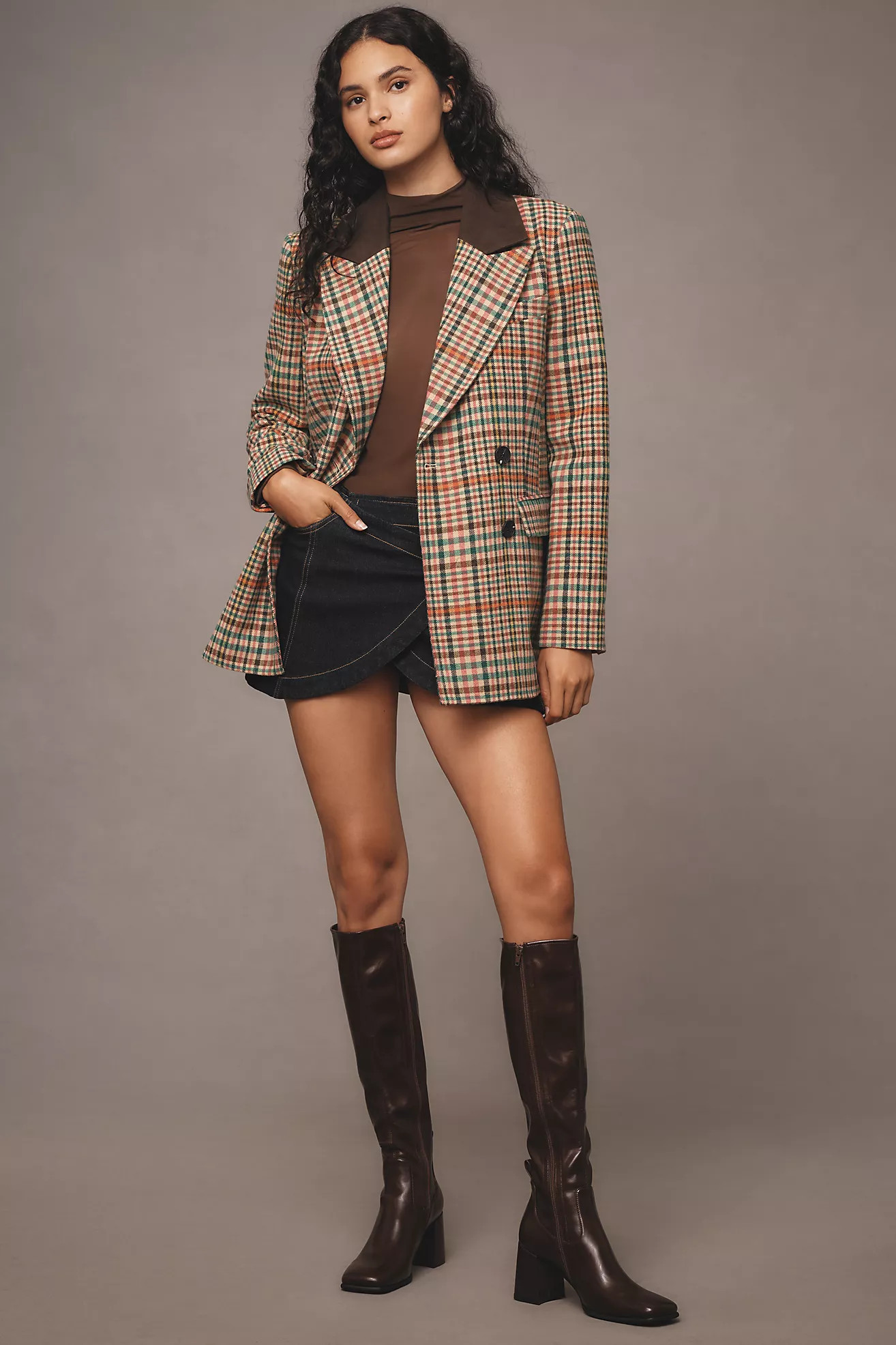 Avec Les Filles Double-Breasted Elbow-Patch Plaid Jacket | Anthropologie (US)