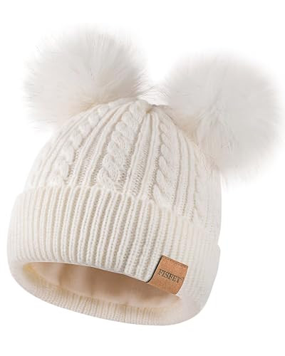 Beanies Women with Double Pom Pom, Winter Hats for Women Cold Weather Warm Knit Fleece Lined, Cut... | Amazon (US)
