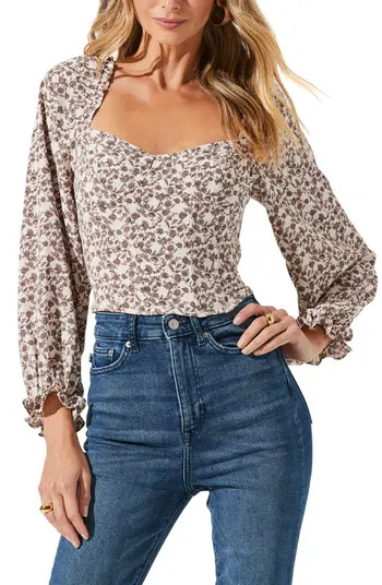 ASTR the Label Floral Print Long Sleeve Crop Corset Top | Nordstrom | Nordstrom