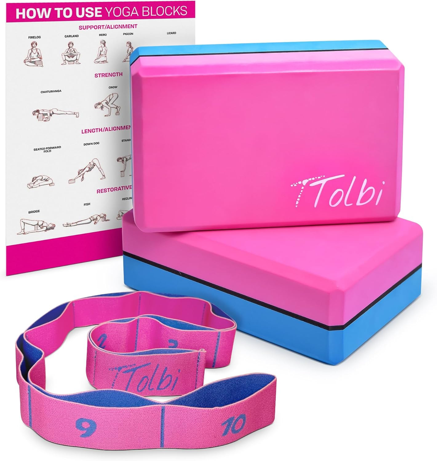 Yoga Blocks 2 Pack with Strap & Guide – Non-Slip EVA Foam Pilates Blocks for Home Workouts, Dan... | Amazon (US)