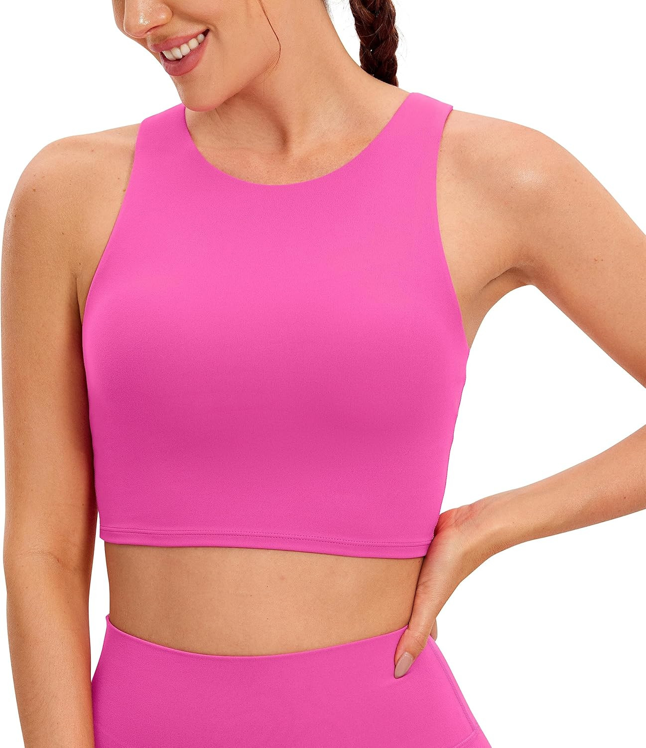 CRZ YOGA Butterluxe Racerback High Neck Longline Sports Bras for Women - Padded Workout Crop Tank... | Amazon (US)