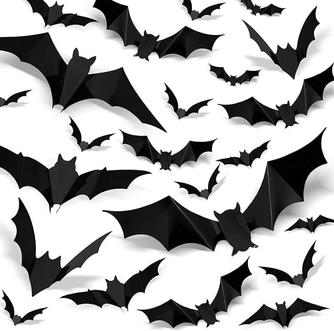 112 Pcs Halloween Bats Decorations, Halloween Bats Wall Decor Halloween Door Decorations, 12 Size... | Amazon (US)
