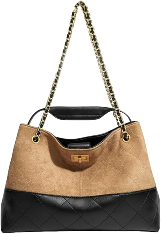 Women\u2019s Suede Leather Quilted Shoulder Bags Chain Strap Top Handle Handbags Carryall Slouchy... | Amazon (US)