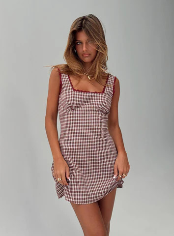 Dasha Mini Dress Red Check Petite | Princess Polly US
