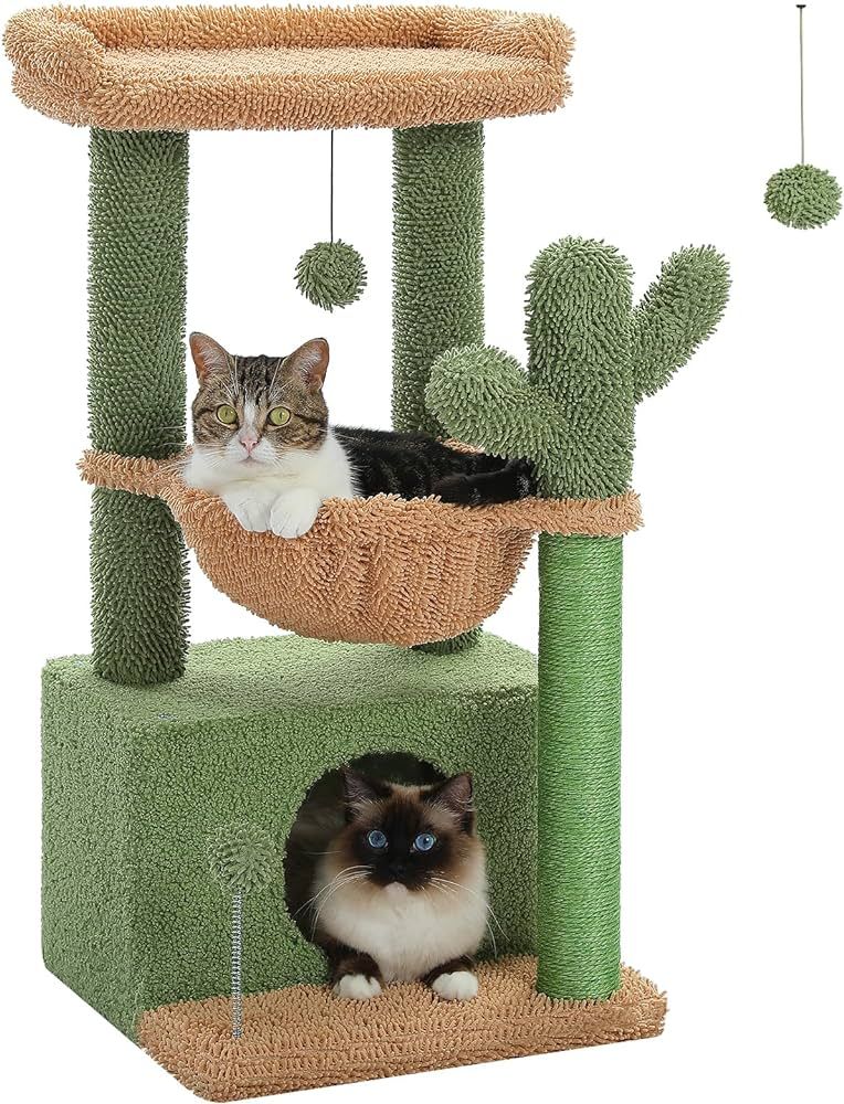 PEQULTI 4-in-1 Cactus Cat Tree, 33'' Cat Tower for Indoor Cats with Large Cat Condo, Cat Scratchi... | Amazon (US)