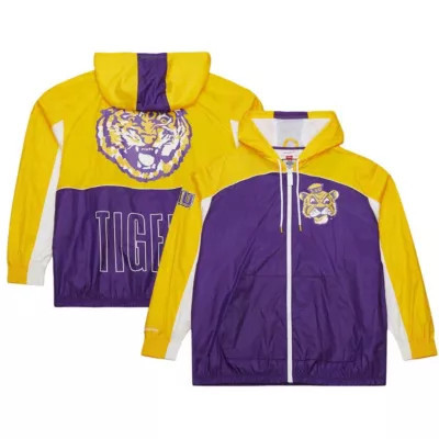 Mitchell & Ness Men's NCAA LSU Tigers Big Shot Premium Full-Zip Windbreaker, White, 3XL | Belk